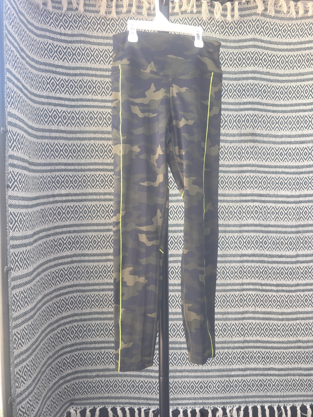PINK Victoria's Secret Olive Camo Leggings with Neon Yellow Piping
